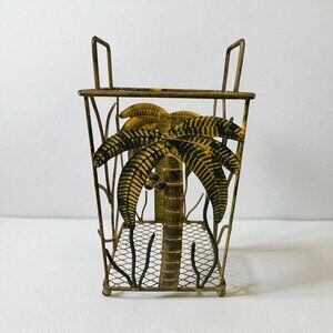 Vintage Metal Palm Tree Holder – Tropical Coastal Decor Wire Basket